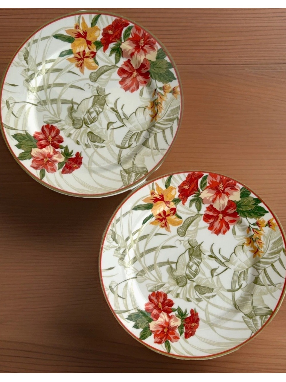 VTG Waverly Garden Room 11” Dinner Plates Hibiscus Tropical Floral SET OF 2pp